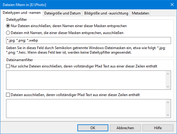 Verwenden Sie Windows-Dateimasken, um Fotos in einer Diashow zu filtern