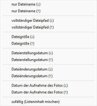 Sortieren der Fotoliste für die bestellte Diashow