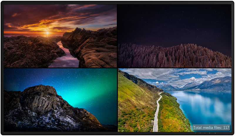 Diashow mit mehreren Querformat-Fotos auf jedem Monitor