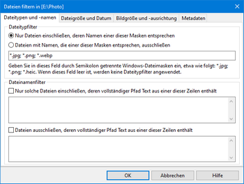Dateitypfilter für Foto-Diashows